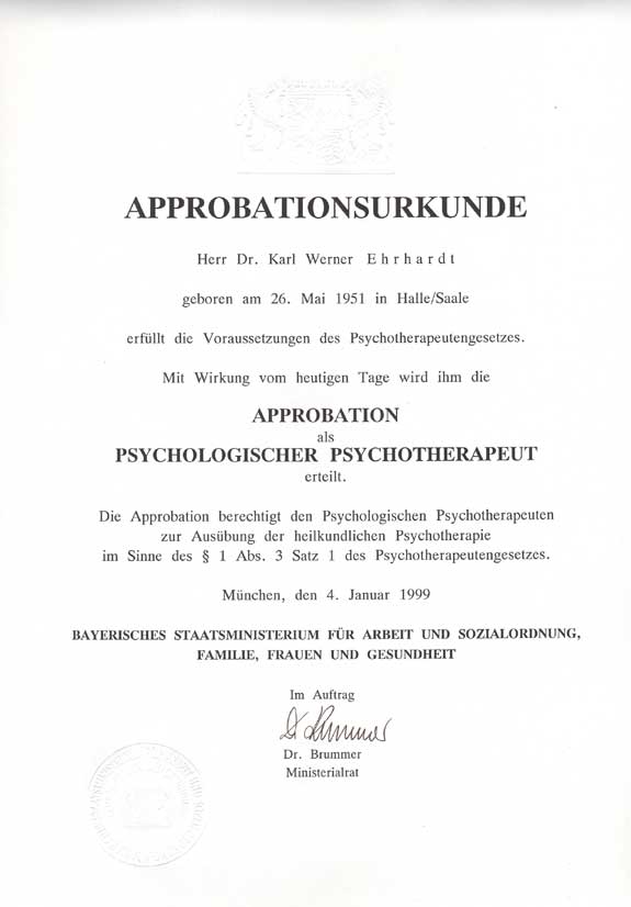 Approbationsurkunde Psychologischer Psychotherapeut